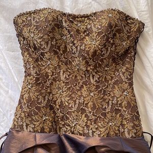 Brown Gold Metallic Prom Dress